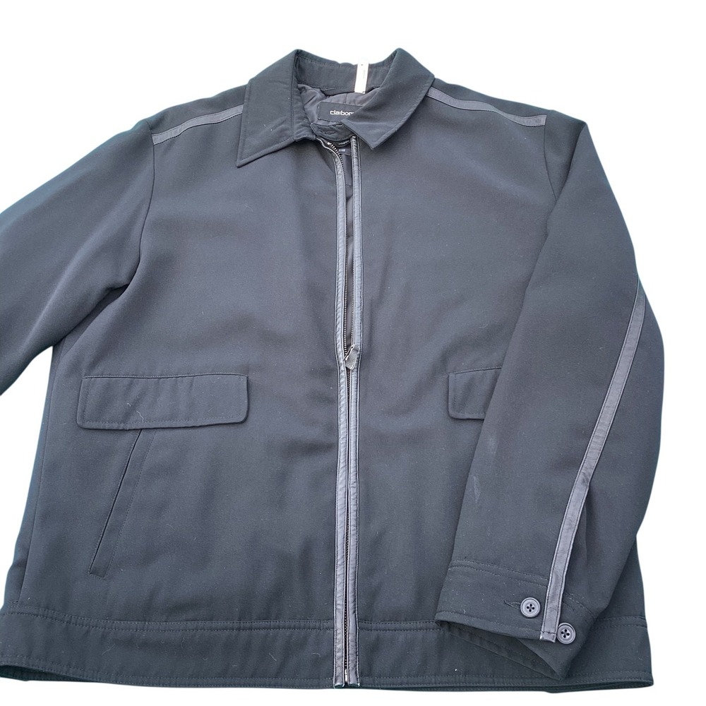 Claiborne Mens Full Zip Quilted Lined Jacket Black Faux Leather Trim Lrg *as is